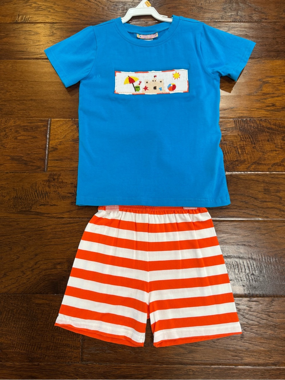 Smocked Polkadot Smocked Sandcastle Beach Scene Short Set size 5.